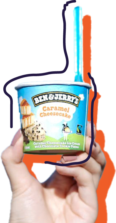 hand holding ben and jerrys ice cream