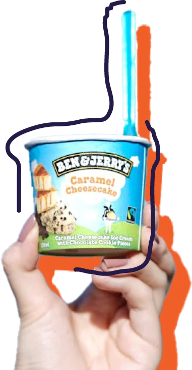 hand holding ben and jerrys ice cream