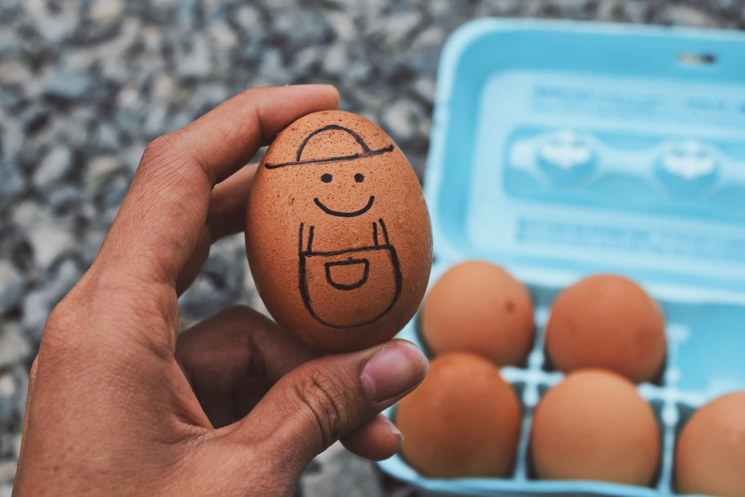 Egg with smiley face drawn